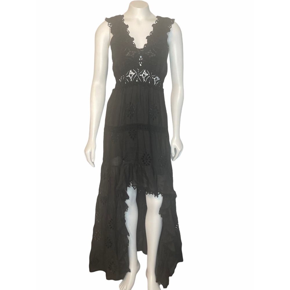 Queen Moda Positano‎ black linen hi-low dress S, resortwear, quiet luxury, Italy
